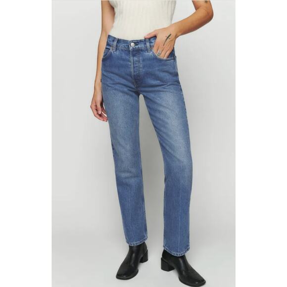 Reformation Cynthia Mid Rise Straight Rigid Chesapeake Wash Jeans 25 NEW Denim - Picture 8 of 8